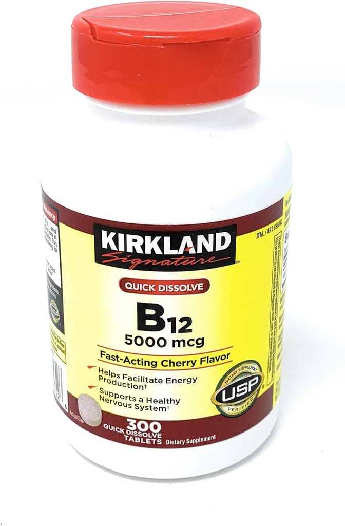 Kirkland paraksts Ātri izšķīdiniet B-12 5000 mcg, 300 tabletes