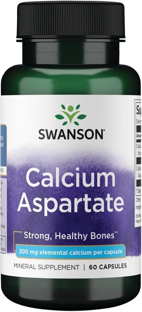 Swanson kalcija aspartāts - augu papildinājums veicinot kaulu, sirds, un muskuļu veselība - dabas formula veicināt kopējo ķermeņa labsajūtu - (60 kapsulas-200mg katrs)