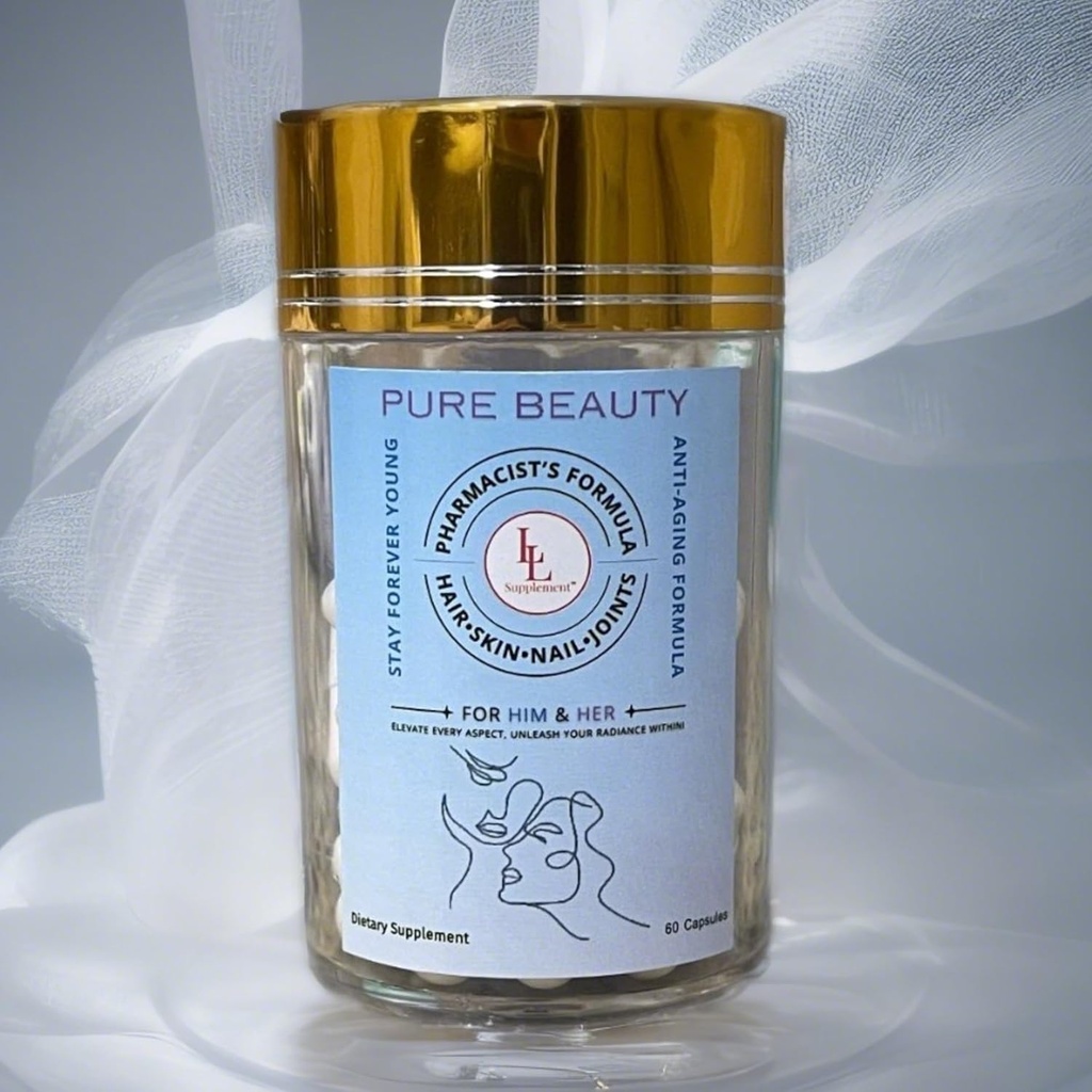 Tīrs skaistums ar LL papildinājumu – Glow-Boosting Anti-Aging Blend ar kolagēna, Hyaluronic Acid & Resveratrol radiatoru, hidratēta āda – 60 kapsulas