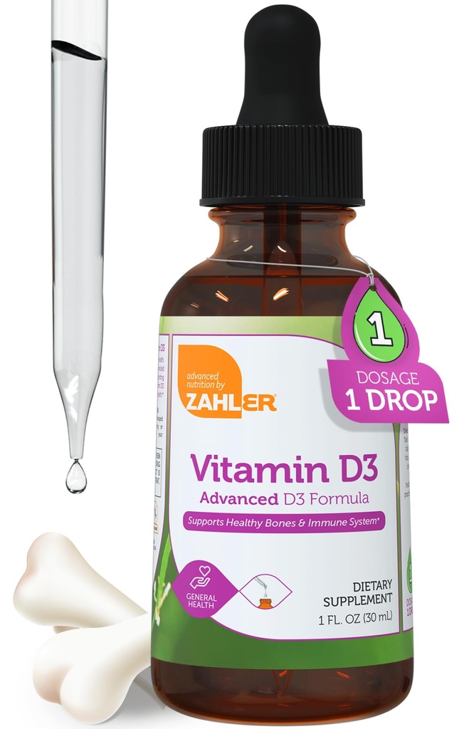 Zahler Šķidrs D3 vitamīns 5000 SV - pieaugušajiem Kaulu un imūnā veselība - D3 vitamīna piedevas sievietēm un vīriešiem (1 fl oz)