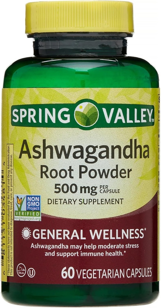 IKJ Ashwagandha Saknes pūderis General Wellness Diētiskā papildinājums Veģetārās kapsulas, 500 mg, 60 Skaits