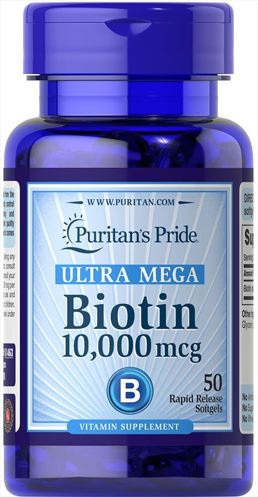 Puritān's Pride Ultra Mega Biotin 10000 Mcg 50 grāfs
