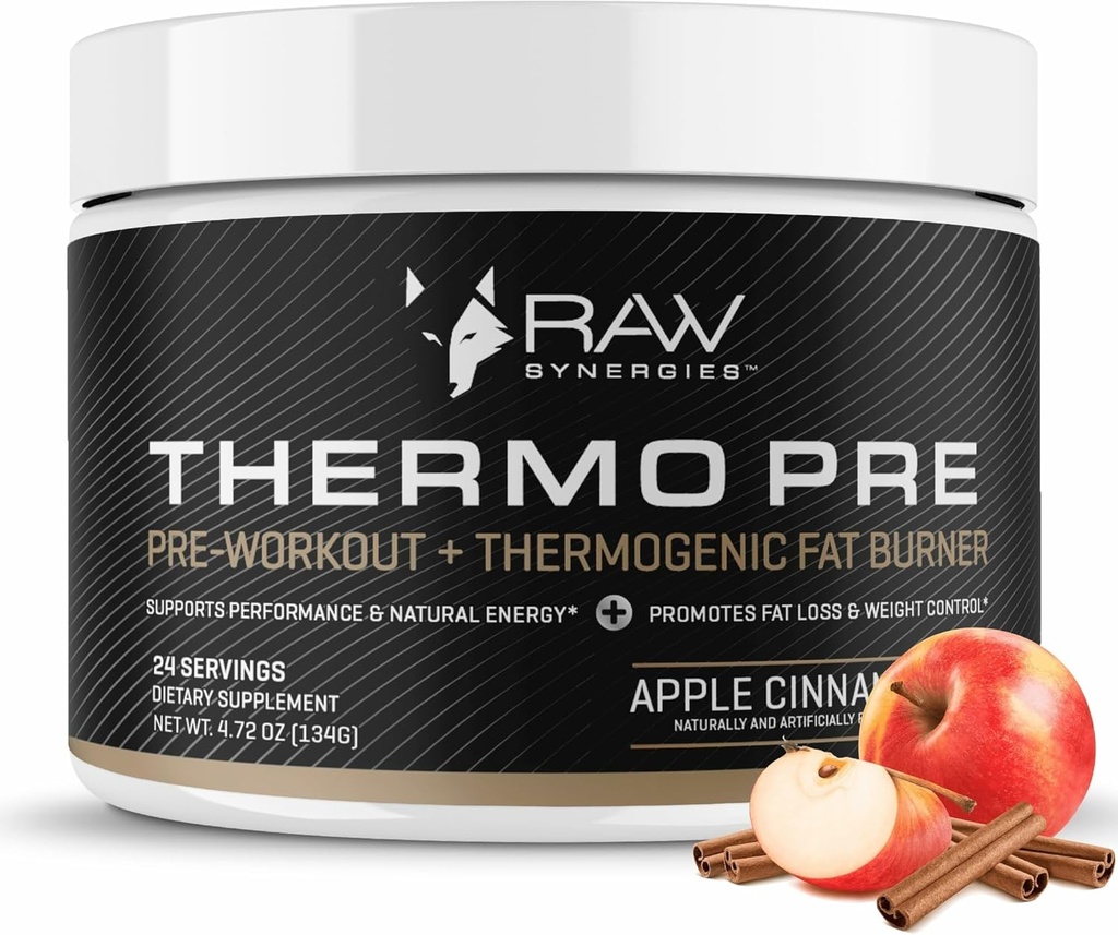 Thermo Pre - Fitnesa atbalsta papildinājums aktīvam dzīvesveidam - Pirms-Workout Thermogenic & Metabolic Support - Augu bāzes, Dabas Sastāvdaļas - Ābolu kanēlis - 24 Kalpo