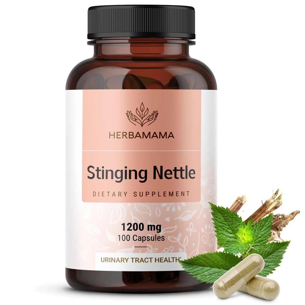 HERBAMA Stinging Nattle kapsulas - 1200mg Stinging Nattle saknes ekstrakts urīna bukses atbalstam - Vegan, ne- GMO Urtica Dioica papildinājums