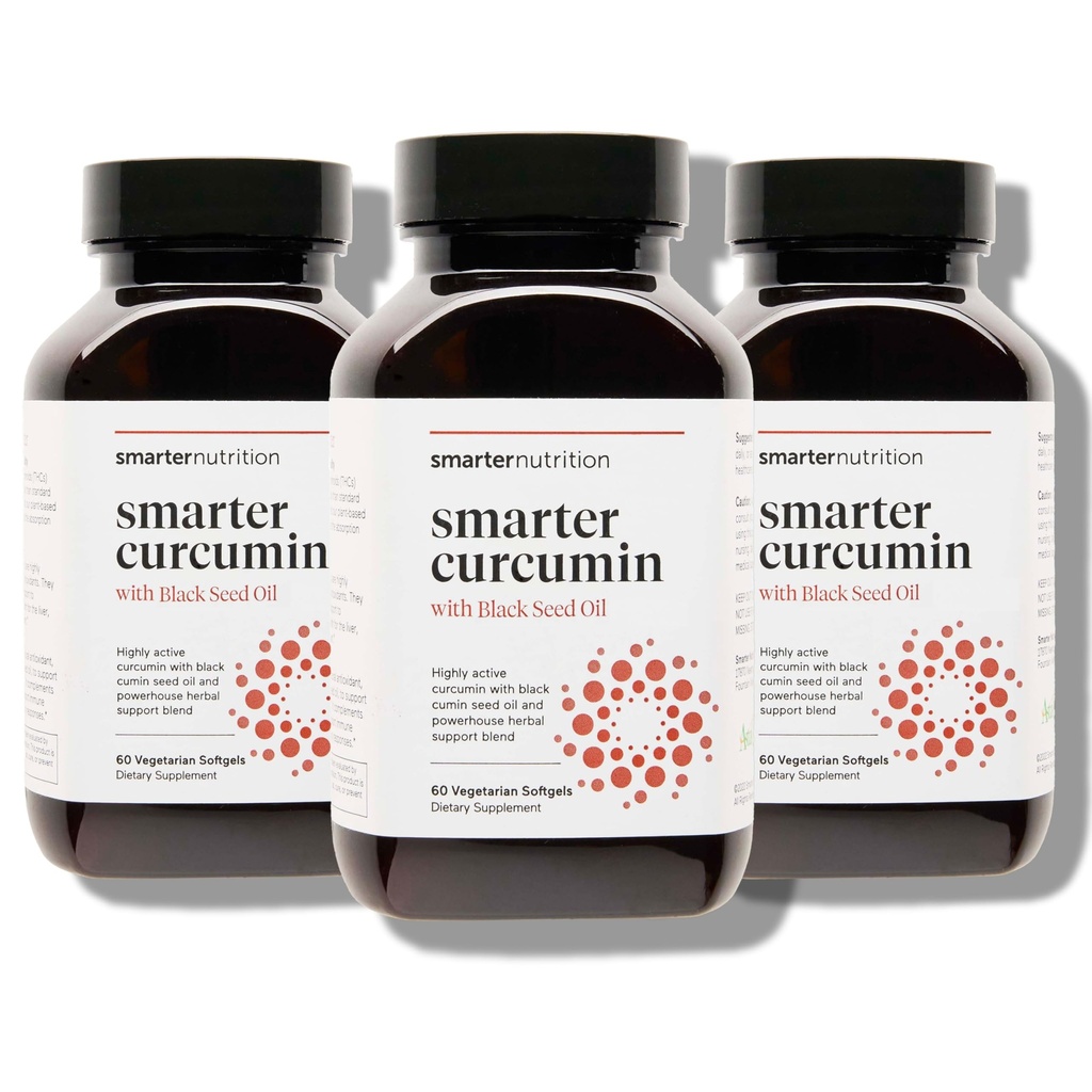 Smarter Nutrition Curcumin Softgels - Vegan High Absorbcija 400 mg Kurkumīna Papildinājums standartizēts 95% Tetrahydrocurcuminoids + melnā sēklu eļļa un ingvers locītavu un imūnās veselības - 180 Ct