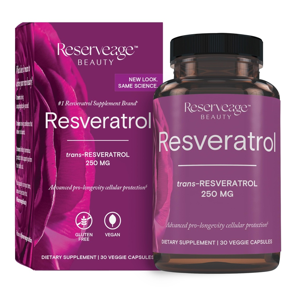 Reserveage Beauty, Resveratrol 250 mg, Antioksidants Papildinājums sirds un šūnu veselībai, Atbalsta Veselīgas novecošanas un imūnās sistēmas, Paleo, Keto, 30 kapsulas
