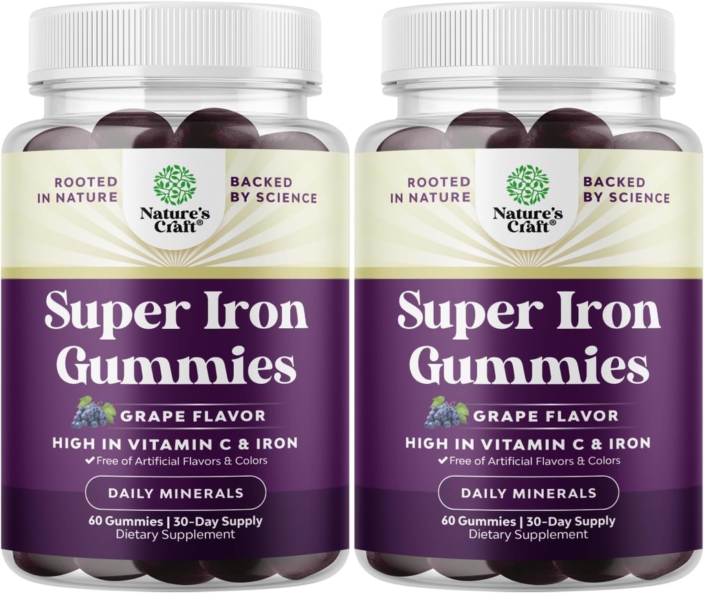 Papildu Strength Dzelzs Gumijas sievietēm un vīriešiem - potents 45mg uz apkalpo košļājamā dzelzs papildinājums sievietēm un vīriešiem ar vitamīnu C augstāka Absorbcija - Vegan Daily Gummy Pieaugušie (60 Kalpo)