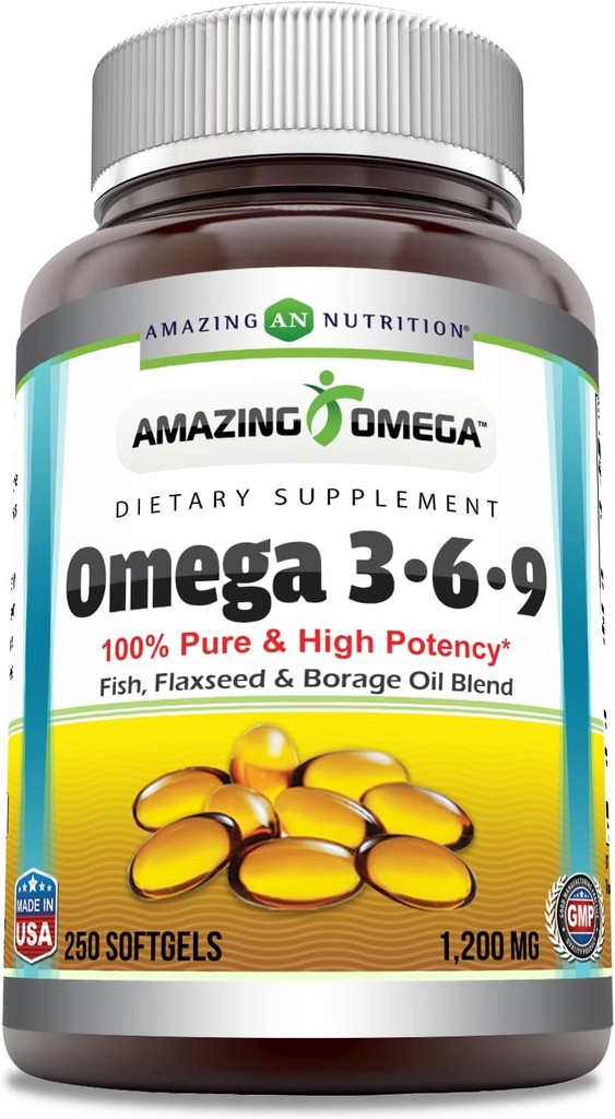 Apbrīnojami Omega 3.6.9 Papildinājums - 1200 Mg Per Servē - 250 Softgels - Neuzliesmojošs - Non-GMO --Lutten-Free -Ražots ASV