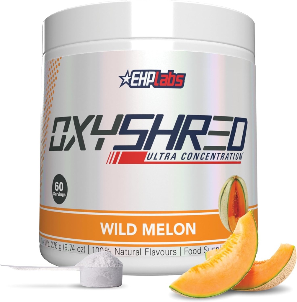 EHP Labs OxyShred Pre Workout Pulveris un sasmalcināšanas Papildinājums - Pirms treniņa Pulveris ar L Glutamine & Acetyl L karnitīns, Enerģijas Boost Drink - Wild Melon, 60 Kalpo