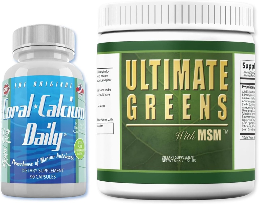 Dienas veselība - Coral Calcium Daily & Ultimate Daily Greens ar MSM pulveri (1 mēnešu piegādes)