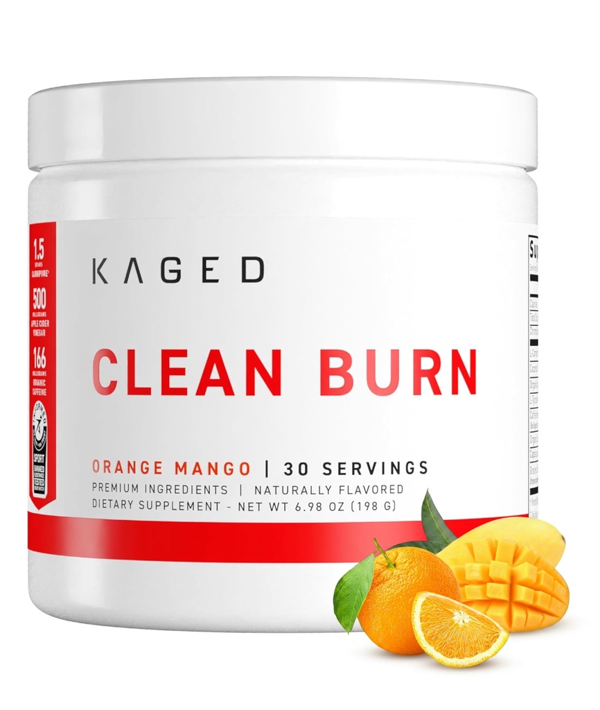 KAGED Tīrs deguns -- Termogēnās tauku deglis pulveris -- CaloriBurn GP, L karnitīns, kokosriekstu ūdens -- Boost Metabolisms, Enerģija, Focus -- Orange Mango
