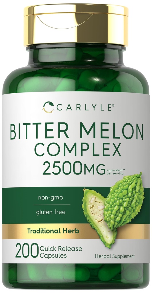 Carlyle Bitter Melon Kapsulas 2500 mg    - 200 Skaits - - Non-GMO & Gluten Free Extract - Complex Papildinājums