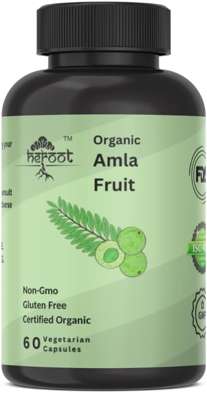 Organiskās Amla kapsulas - Indijas ērkšķogas dabiskajam C vitamīnam, atbalsts ādai un matiem 60 kapsulas