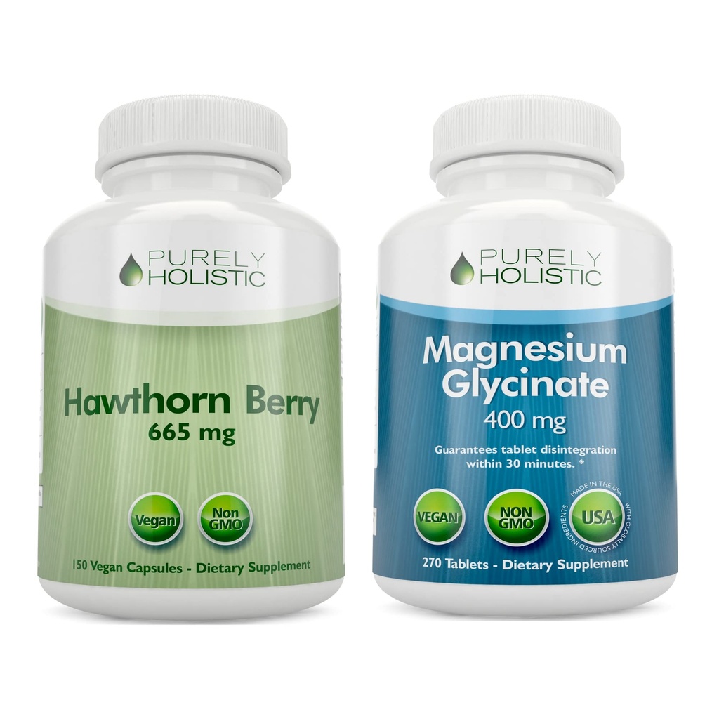 Tīri Holistisks Hawthorn Berry 665mg + Magnijs Glicerīns 400mg + 150 Kapsulas & 270 tabletes - Vegan Bundle - ražots ASV