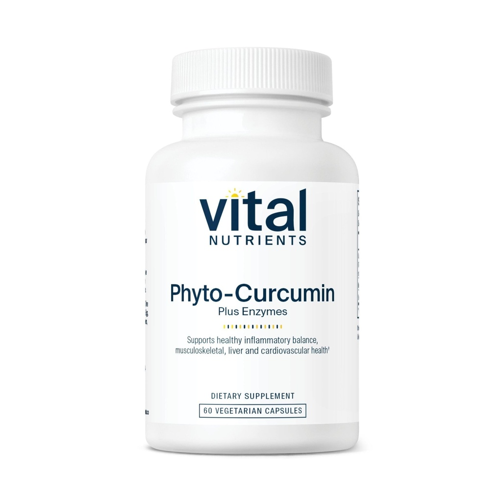 Vitālie barības līdzekļi Phyto-Curcumin Plus enzīmi; kurkumīna piedevas ar fitosomu ekstraktu; atbalsts muskuļu, kaulu, aknu un sirds veselībai*; lipeklis, piens; bez sojas; 60 kapsulas