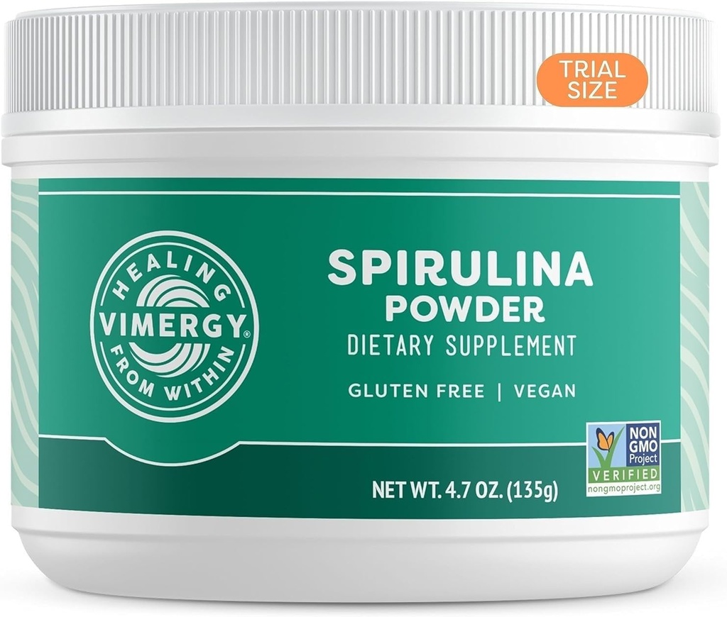 Vimergy Spirulina pulveris – Koncentrēts augu olbaltumvielas atbalsta imūno veselību un sirds un asinsvadu funkcijas – Vegan, Kosher, bez lipekļa – 125g