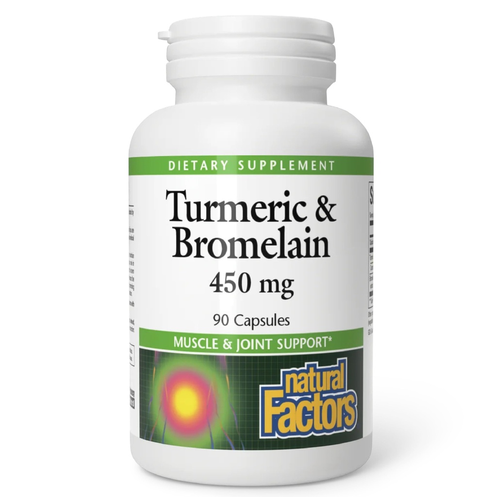 Dabas faktori, Turmeric & Bromelain 450 mg, Muskuļu un locītavu balsts, 90 kapsulas