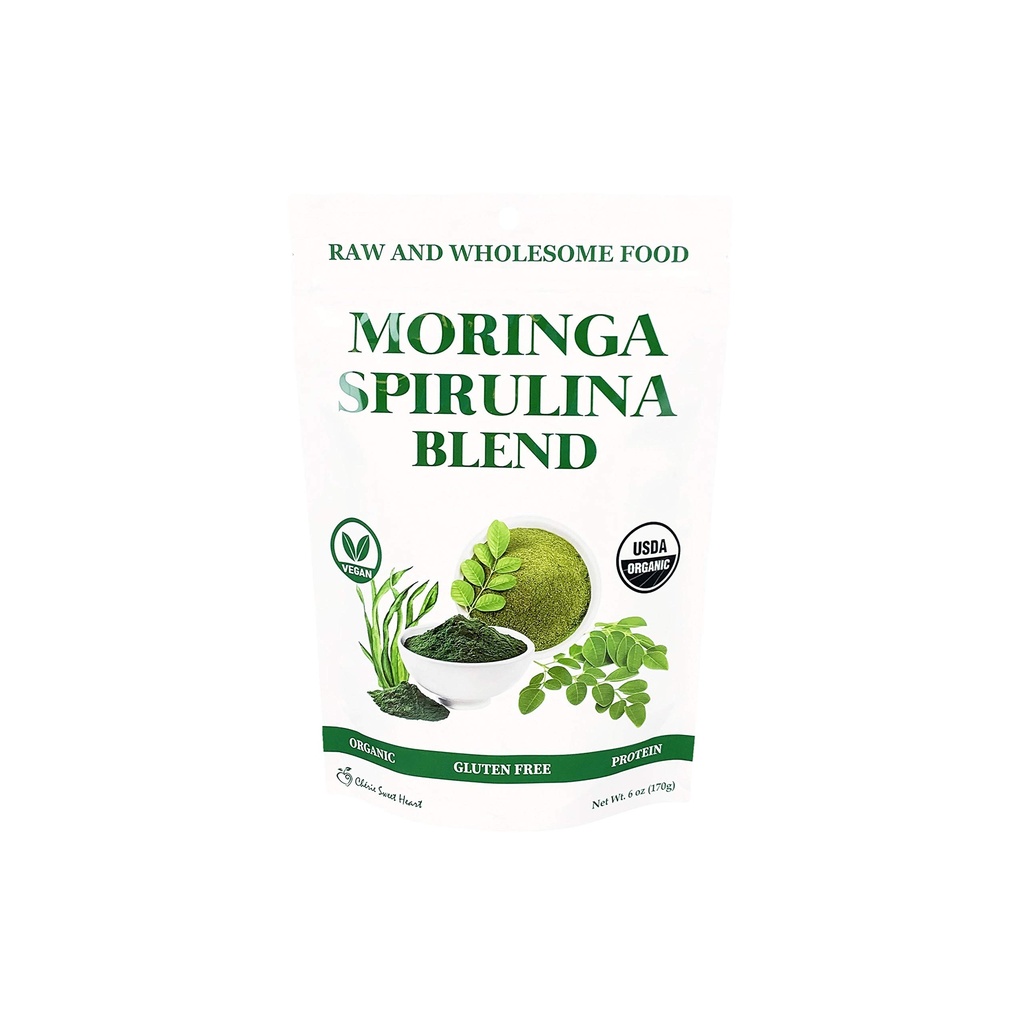 Chérie Sweet Heart Organiskā Moringa & Spirulina Superfood Blend, 6 oz – USDA Organisks, ne-GMO, Vegan, bezglutēna Supergreens Pulveris enerģijai, Detox & Daily Wellness