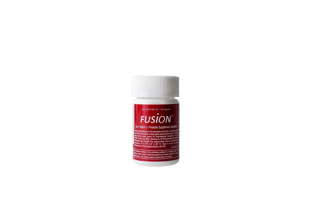 Fusion dzelzs papildinājums - 65 mg dzelzs fumarāts - 65 mg polisaharīdu dzelzs komplekss, ko pastiprina patentētas probiotikas un C vitamīns
