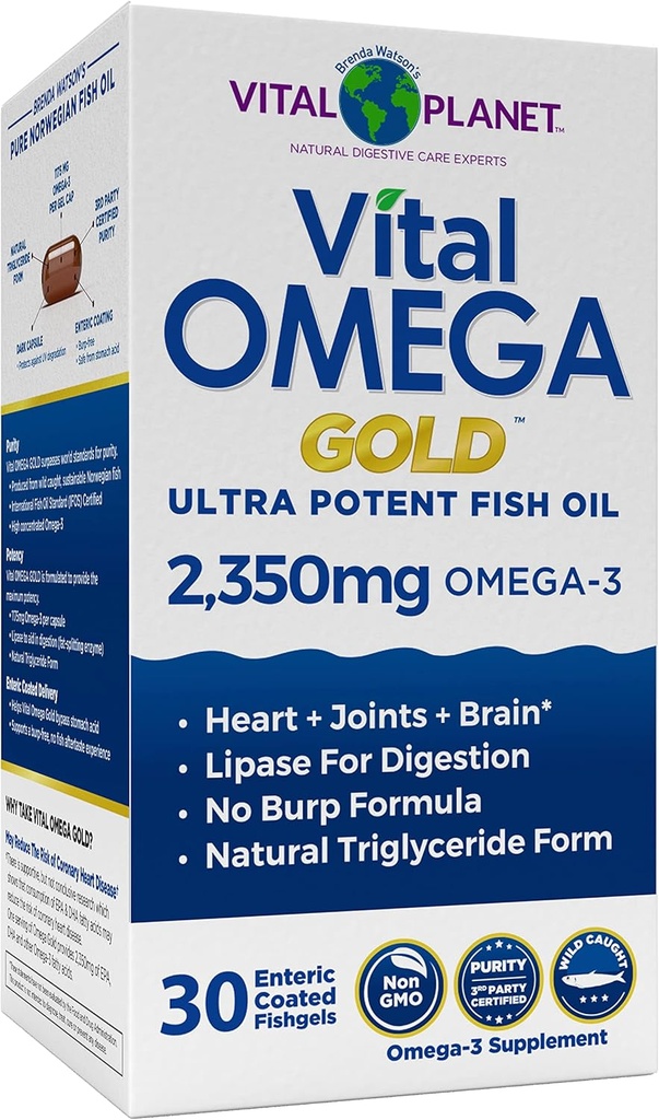 Vital Planet - Vital Omega Ultra potent Wild Caught Omega 3 Zivju eļļas papildinājums ar 2350mg augstas potences Omega 3 Taukskābju piedevas EPA un DHA, lai atbalstītu smadzeņu un sirds veselību 30 Softgels
