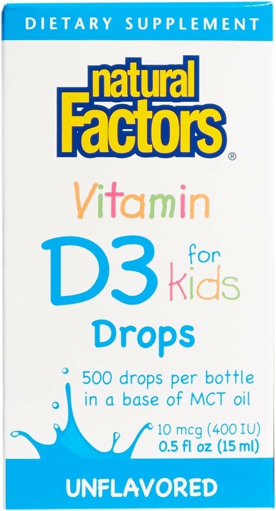 Dabiskie faktori, D3 vitamīns nokrīt 400 SV (10 μg) bērniem, atbalsta spēcīgus kaulus un imūnfunkciju, 0,5 fl oz, 0,5 Oz