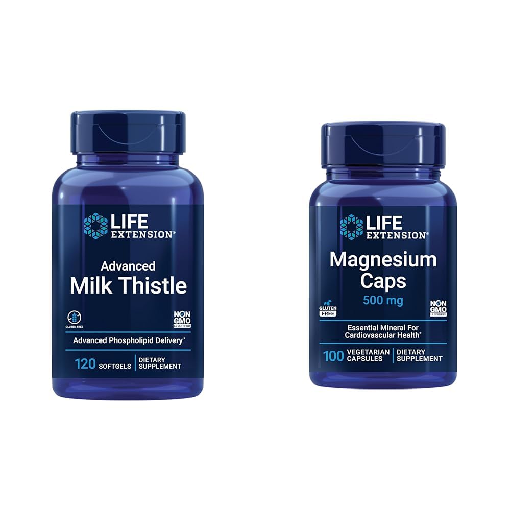 Life Extension Advanced Milk Datetle 120 Softgels un magnija 500mg Kapsulas aknu veselībai, Detox atbalsts, sirds veselība, un veselīga kaulu
