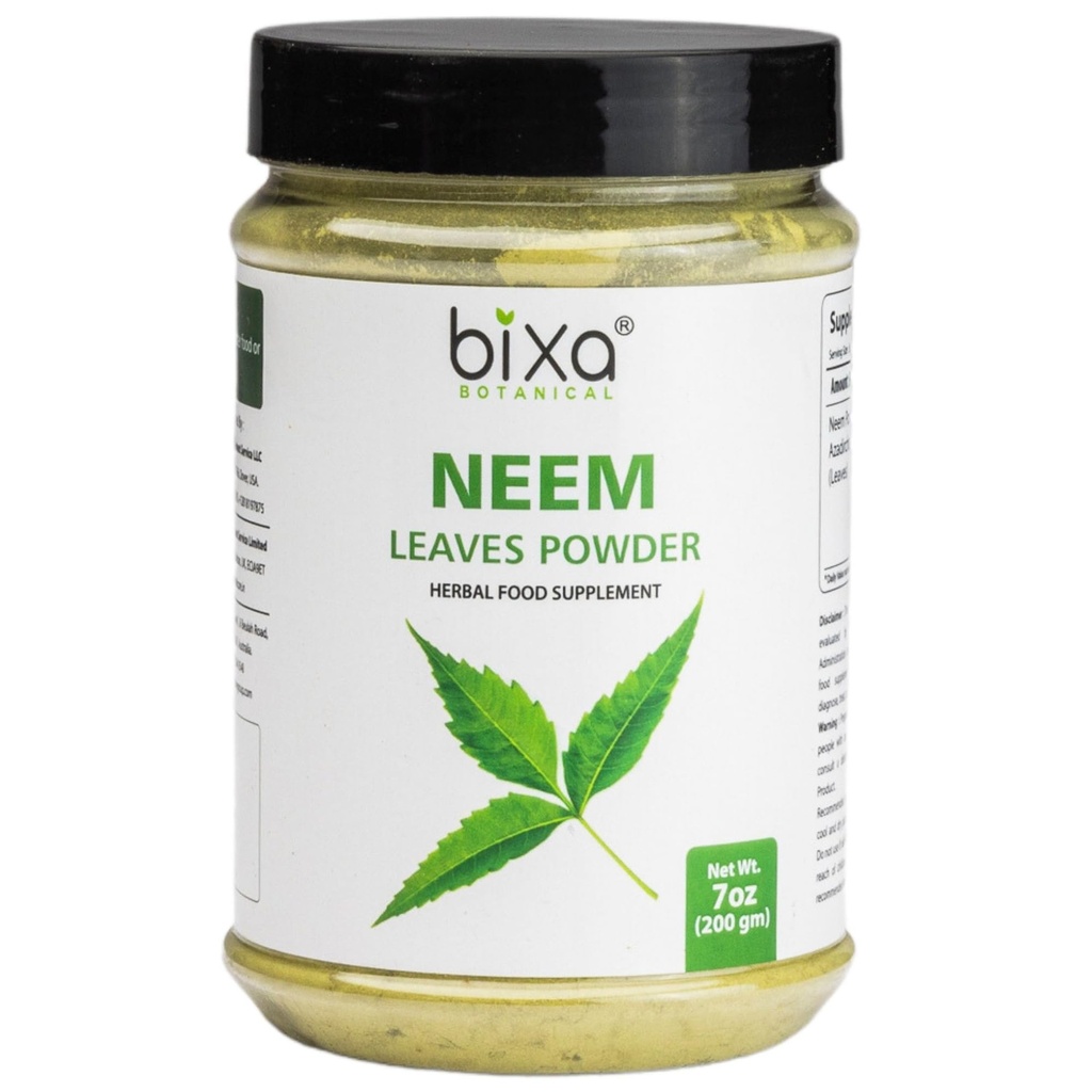 Biksa BOTANICAL Neem Lapu pulveris   - Azadirachta Indica - 200 Grams / 7 OZ - - Ayurvedic Anti Alerģisks Herbal Papildinājums -- bez lipekļa, ne- GMO, ar tvaiku apstrādāts, Vegan.