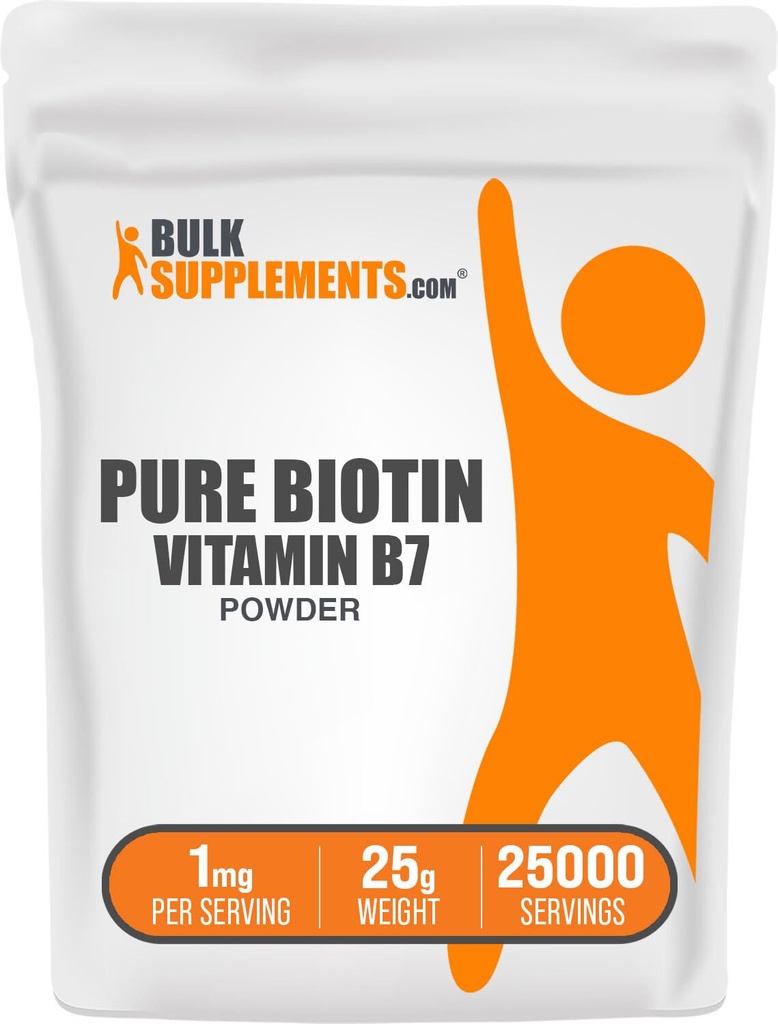 BulkSupplements.com Pure Biotin Pulveris - kā vitamīns B7, Biotin Vitamīni matiem, ādai un nagiem - bez lipekļa, 1mg par apkalpo, 25g (0,88 oz) (iepakojums 1)