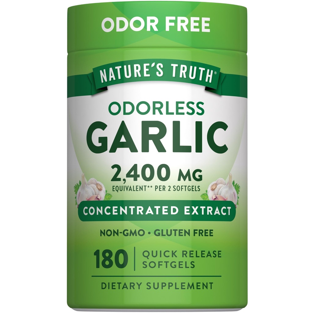 Dabas patiesība Bezpeļņa Ķiploki Softgels -- 2400mg -- 180 Skaits ---ĢMO un bez glutēna Papildinājums