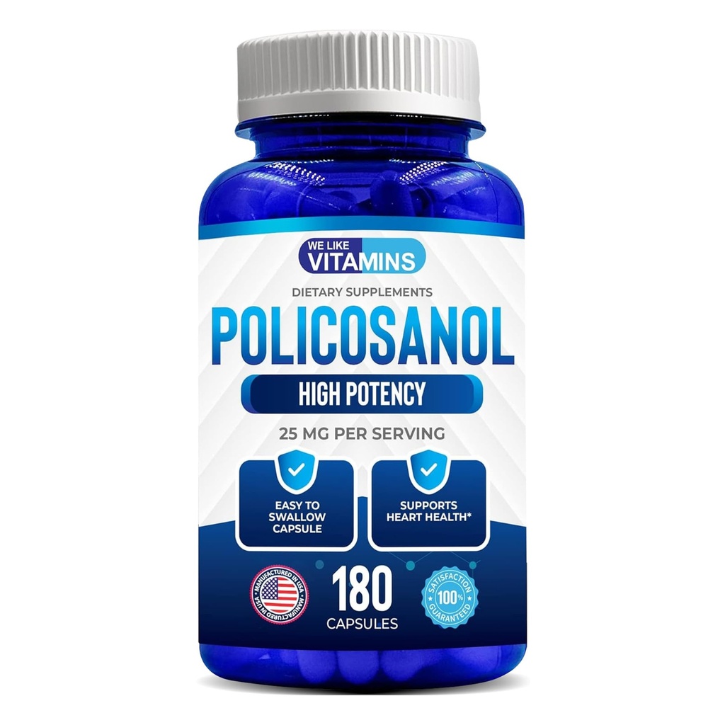 Mums patīk vitamīni Policosanol 25mg - 180 Kapsulas - Policosanol Papildinājums izgatavots no dabīgām cukurniedrēm - bez GMO un lipekļa