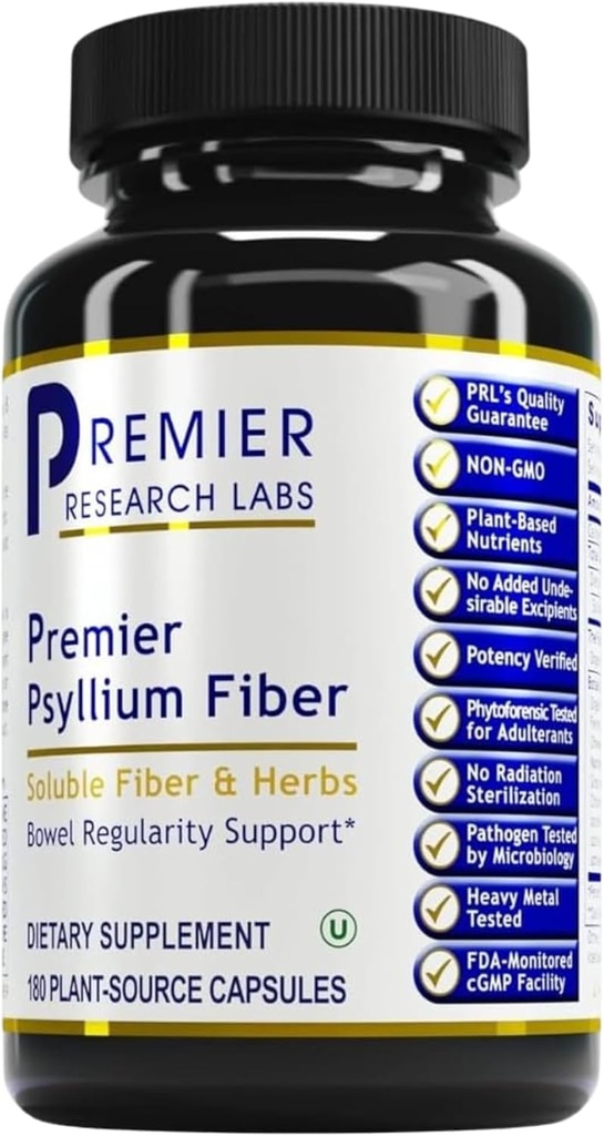 Premier Research Labs Premier Psyllium Fiber - Psyllium Husk Kapsulas, augstas fiber tabletes pieaugušajiem, sievietēm un vīriešiem, Digestive Health atbalsts dienā - 180 Veģetārās kapsulas