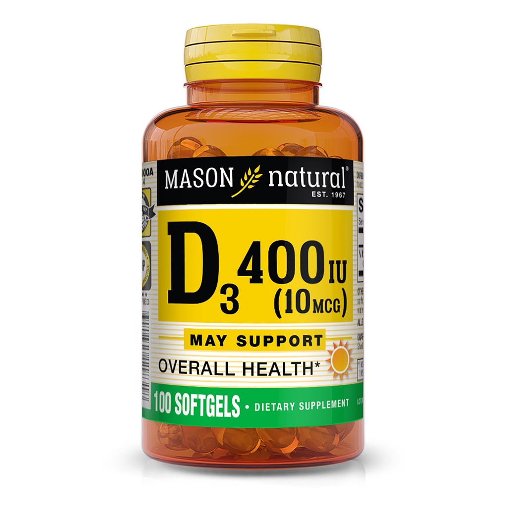 D3 vitamīns 10 μg (400 SV) - atbalsta vispārējo veselību, stiprina kaulus un muskuļus, 100 softgelus
