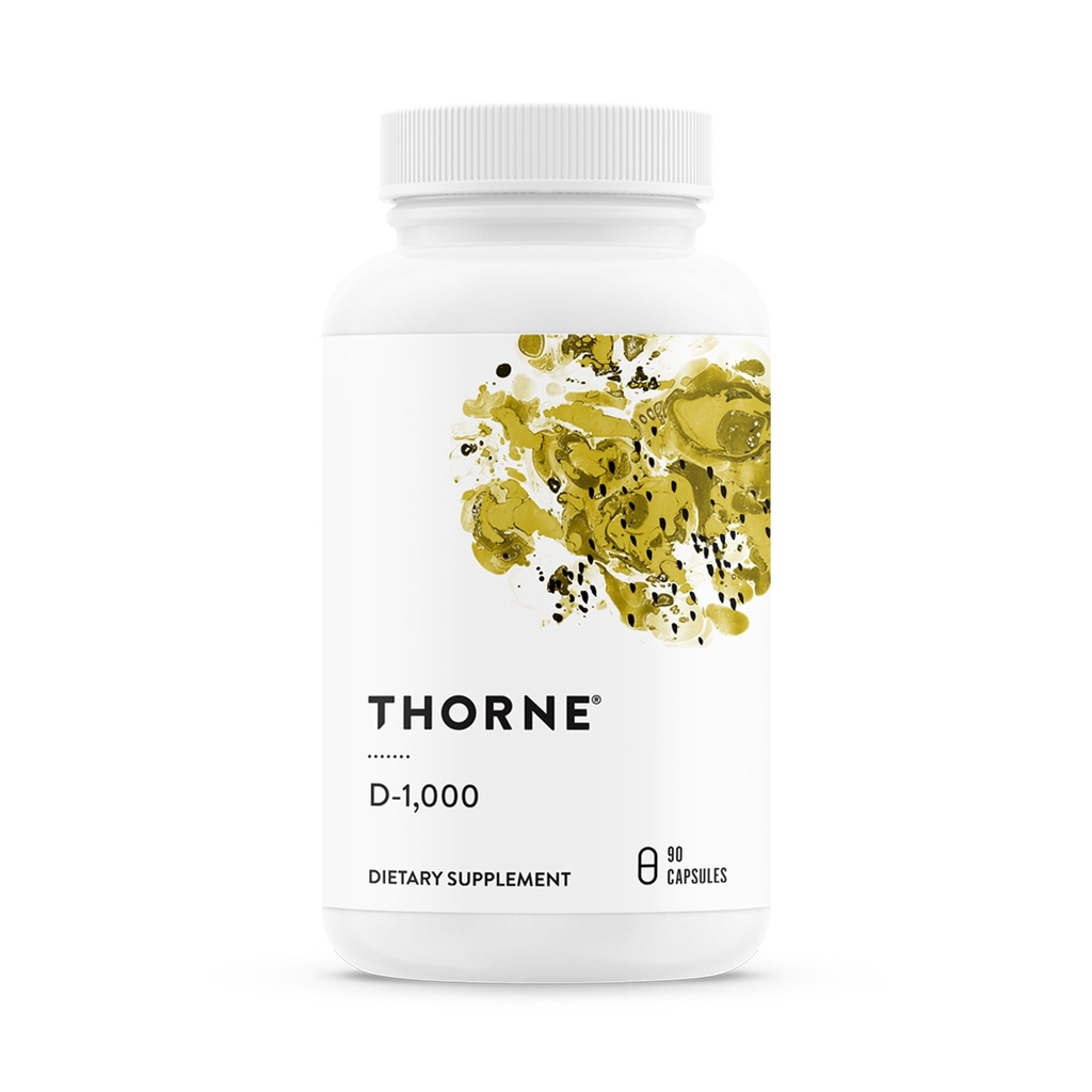 THORNE - D3 vitamīna papildinājums - Atbalsta veselīgus kaulus, zobus, muskuļus, sirds un asinsvadu un imūnās funkcijas* - lipeklis, piena un bez sojas - 1000 SV - 90 Servējumi