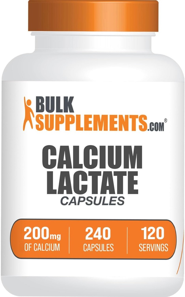 BulkSupplements.com Kalcija laktāta kapsulas - kalcija papildinājums, kalcijs 200mg - kalcija laktāta papildinājums, 2 kapsulas katrā pasniegšanas reizē - 120 dienu iepakojums, 240 kapsulas