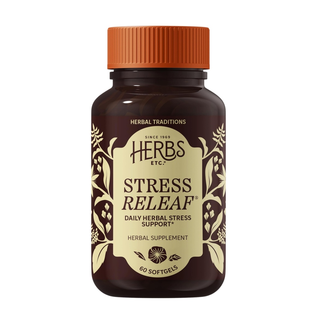 Herbs Etc. Stress ReLeaf - Herbal papildinājums, lai atbalstītu relaksāciju - Stresa atbalsta Supplemment - Gluten-Free - 60 Softgels (60 Kalpo)