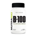 NutraBio B-100, B vitamīnu komplekss, imūnās sistēmas atbalsts, veselīgi mati, āda, naglas, 90 augu kapsulas