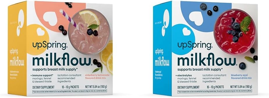 UpSpring Milkflow Zīdīšanas Papildbarība Dzērieni Maisījumi      ) Grieķu-free Moringa ] Plūškoka Lemonāde & Melleņu Acai Flavors ] Zīdīšanas papildinājumi