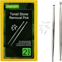Airgoesin 2pcs Tonsil akmens noņemšanas Pick Tonsillolith Premium rīks Nerūsējošā tērauda mutes tīrītājs ar 10 Soft silikona vāciņiem