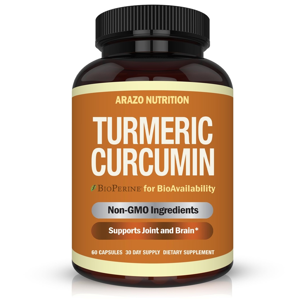 Arazo Nutrition Turmeric Curcumin ar BioPerine 1300mg ar melnajiem pipariem - Kopējais atbalsts Uztura bagātinātāji - 100% augu izcelsmes saknes kapsulas