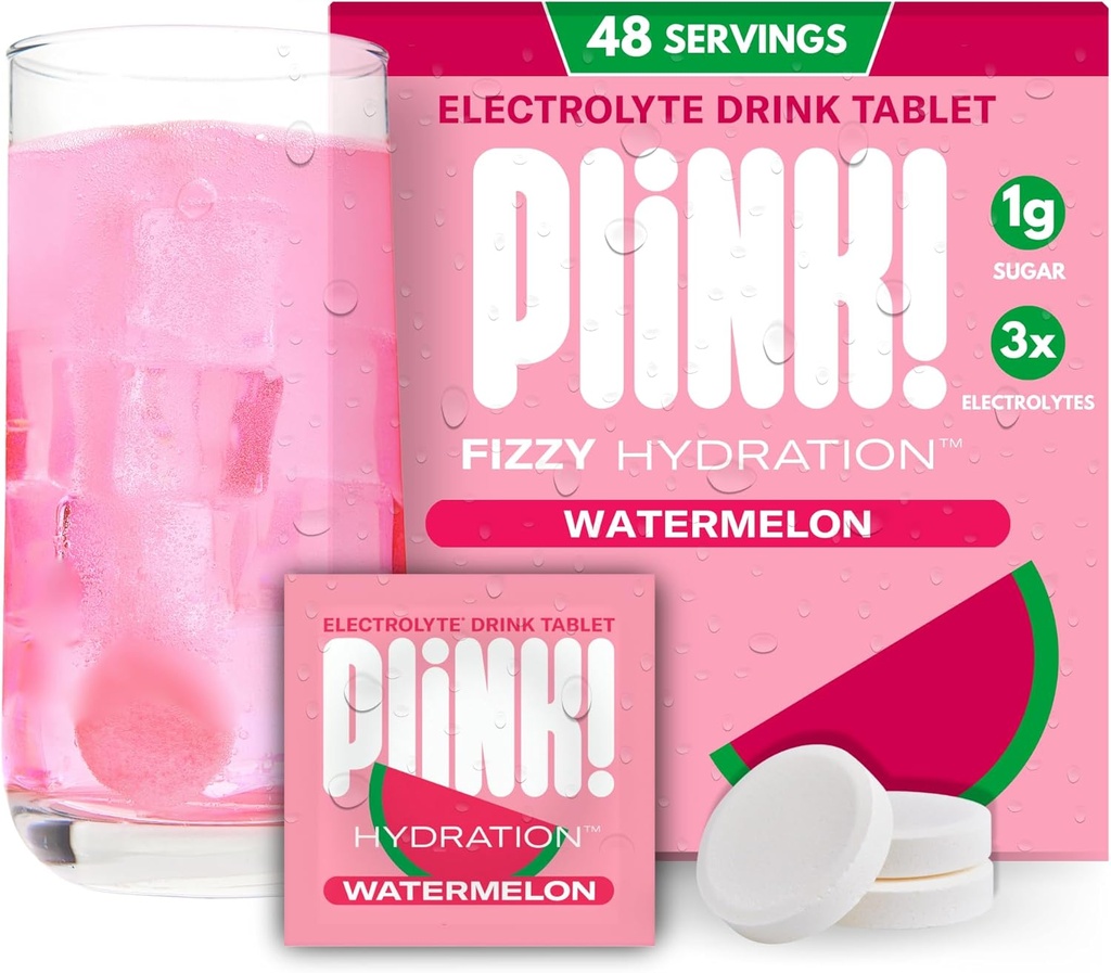 Plink! Fizioelektrolītu tabletes pieaugušajiem un bērniem – arbūzs, 48ct – ikdienas hidratācija ar elektrolītiem – zems cukura līmenis, vegans, Keto Friendly, ne-ĢMO