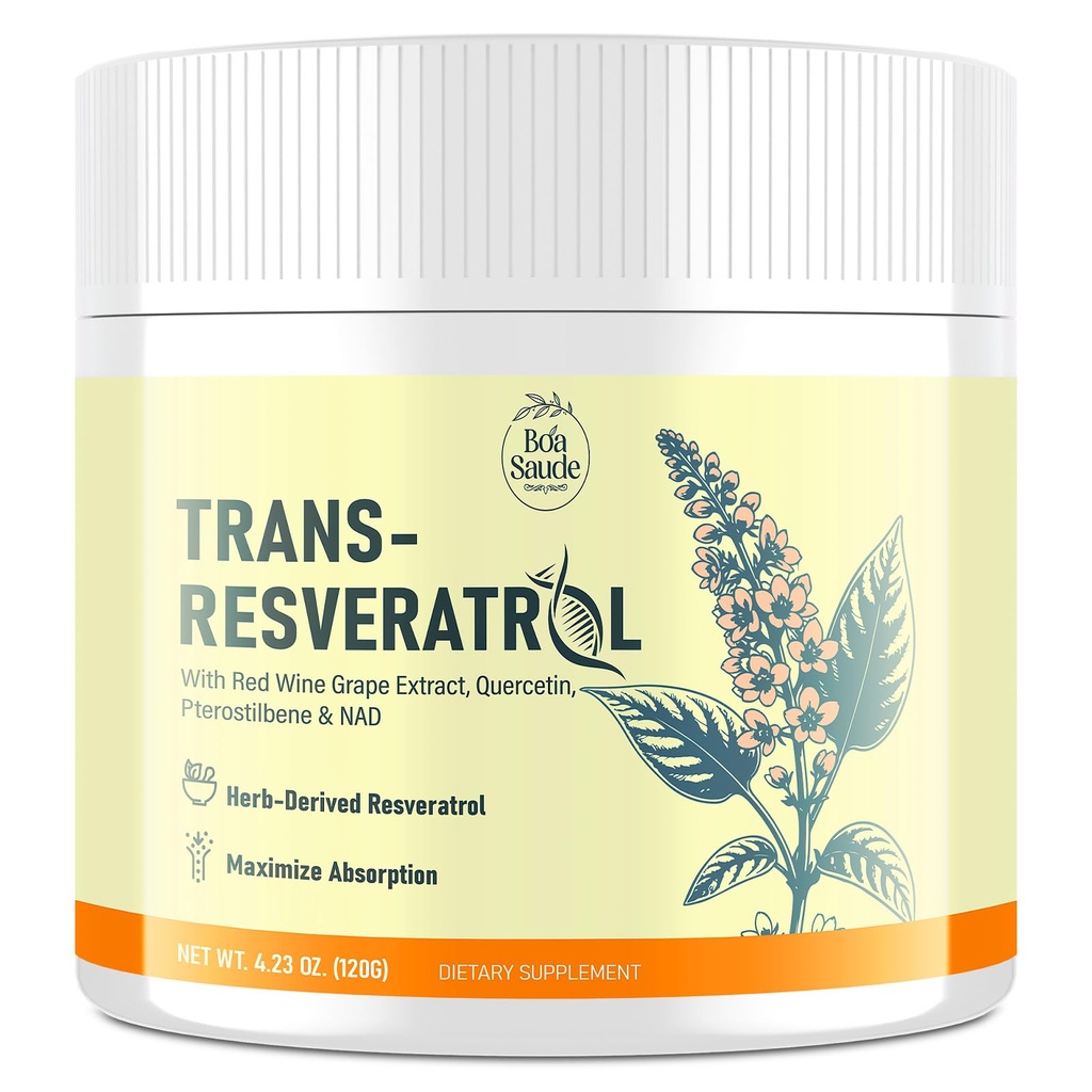 Trans-Resveratrol pulvera papildinājums ar sarkanvīna ekstraktu, Quercetin, Pterostilbene & NAD, 4.23 OZ, 30 dienu piegādes