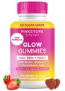 Pink Stork Kopējais Glow Gummies sievietēm – Mati, āda un nagus Vitamīns ar biotīnu, vitamīns A, B6, B12, Folāts, Cinka & More – Atbalsts radiantai ādai, Strong Nails, un veselīgi mati – 60 Berry Gummies
