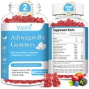 2 Pack Ashwagandha Gummies sievietēm vīriešiem, bez cukura Organic Ashwagandha Gummies Papildinājums atpūtai Balanss, Vegan Gluten Free, 120 Count