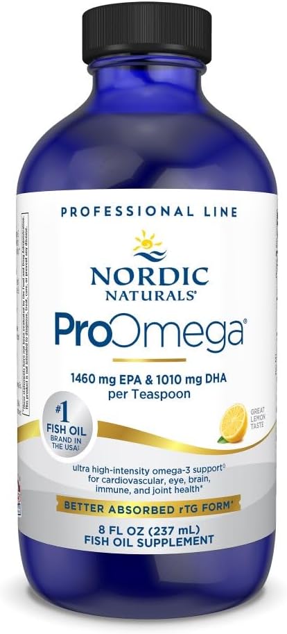 Nordic Naturals ProOmega Šķidrais, citronu Flavor - 8 oz - 2840 mg Omega-3 - Augstas aktivitātes zivju eļļa ar EPA & DHA - veicina smadzeņu, acu, sirds un imūno veselību - ne- GMO - 48 Servē