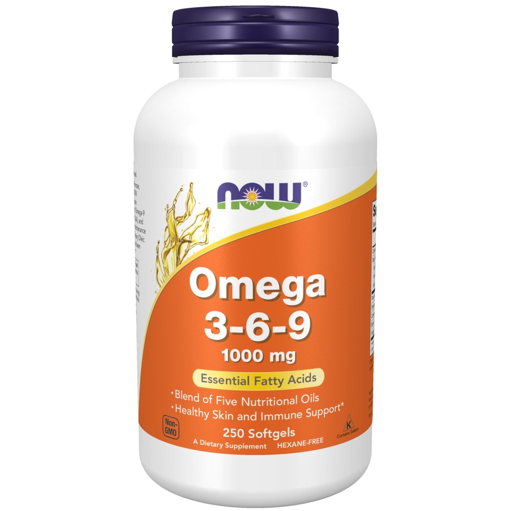 NOW uztura bagātinātāji, omega 3-6-9 1000 mg ar Linsēklu, vakara Primrozes, kanolas, upeņu un ķirbju sēklu eļļu, 250 softgelu maisījumu