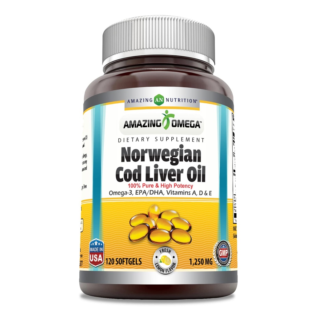 Amazing Omega Norvēģijas menca Aknu eļļa 1250 Mg Softgels Papildinājums 