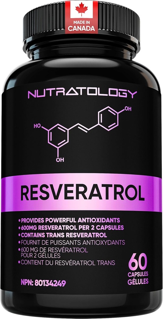Nutratoloģija Resveratrol Papildinājums- Spēcīgs Antioksidants Papildinājums - Pret novecošanās Trans Resveratrol - palielina sirds un asinsvadu veselību, šūnu reģenerācija un matu augšanu - 60 kapsulas - 30 Kalpo