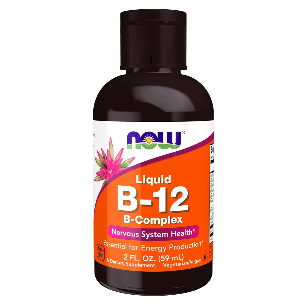 NOW uztura bagātinātāji, B-12 vitamīna komplekss Šķidrums, enerģijas ražošana*, nervu sistēmas veselība*, 2-skābe