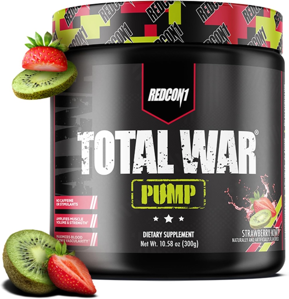 REDCON1 Non Stim & Cofeine Free Pirms treniņa Pulveris sievietēm un vīriešiem - Kopējais kara sūknis - ar L-Citrulline, Beta Alanine & More - Treniņš jebkurā diennakts laikā - zemeņu Kiwi (10,58 oz)