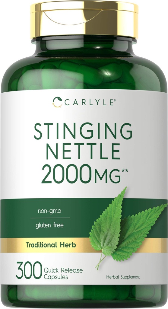 Carlyle Stinging Nettle Leaf ekstrakts 2000mg - 300 Kapsulas - Ne-ĢMO un bez glutēna Papildinājums